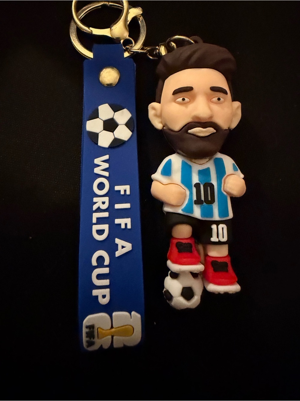 FIFA World Cup Blue Soccer Keychain with Player Charm - Lionel Messi